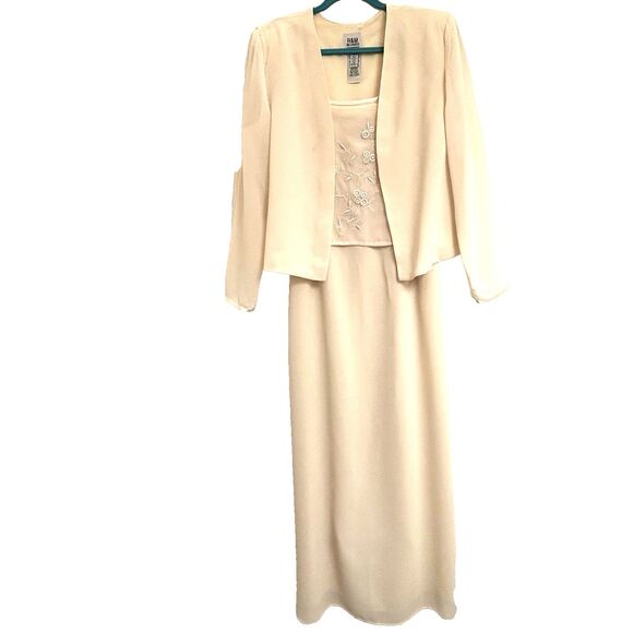 R&M Richards, Size 18, Cream, 2-Piece Dress with Jacket; Embroidered Bodice NEW! - Picture 1 of 15